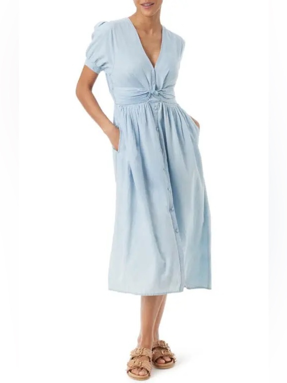 NWT Sam Edelman Chambray Twist Front V Neck Maxi Shirtdress Size 12